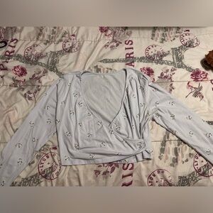 Blue Floral Cropped Long Sleeve